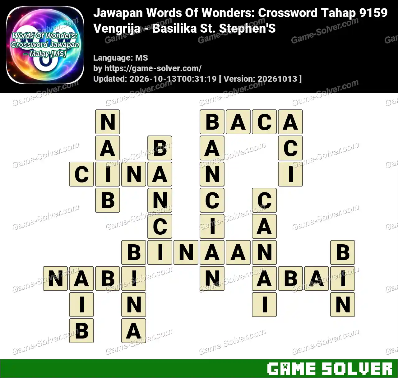 Jawapan Words Of Wonders: Crossword Tahap 9159 – Vengrija – Basilika St. Stephen’S